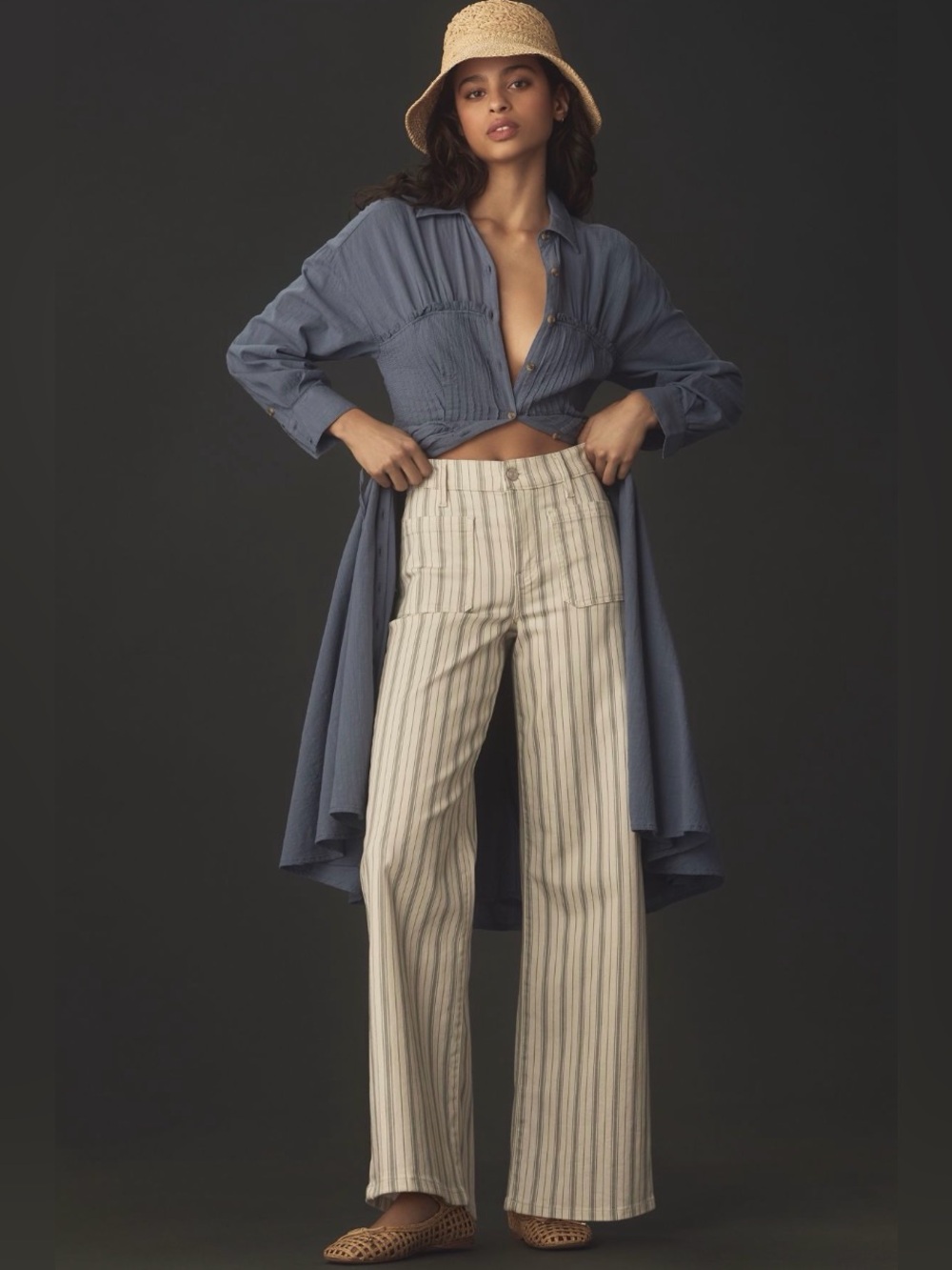 Frame Denim Cream Striped Wide-Leg Jeans